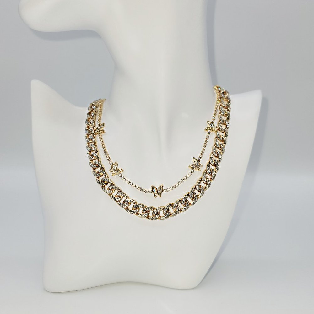 Christian Siriano New York Layered Gold Crystal Statement Necklace ~SEE VIDEO